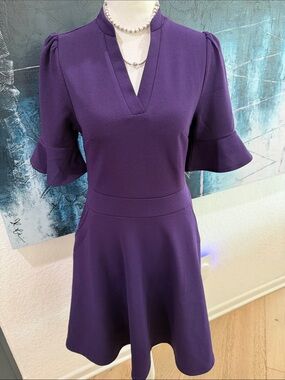 Purple V-Neck Fit & Flare Office Dress Size Small Office wear/business casual